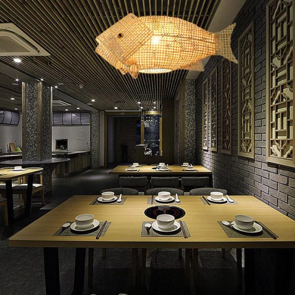 26'' Farmhouse Fish Shaped Bamboo Pendant Light - Image 2
