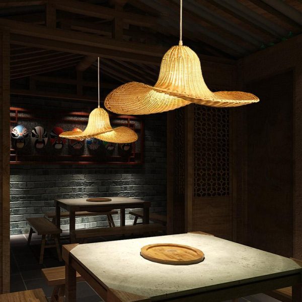 24'' Rustic Hat Shaped Rattan Pendant Light Dining Room Ceiling Light - Image 4