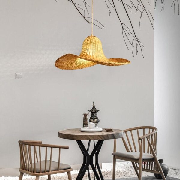 24'' Rustic Hat Shaped Rattan Pendant Light Dining Room Ceiling Light - Image 3
