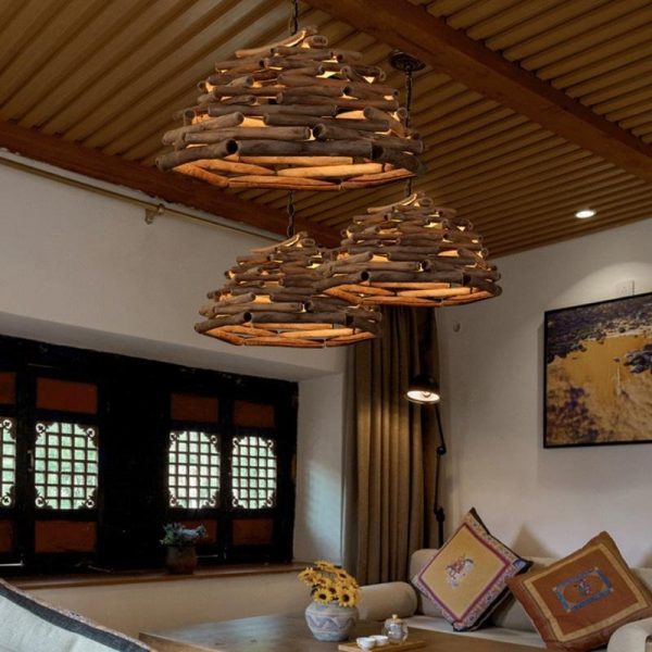 Handpicked Sticks Wood Pendant Light Burlywood Hanging Pendant Light - Image 5