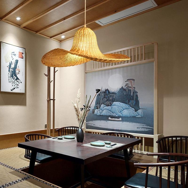 Z-5-4a265c60-a5d4-476f-b8bb-927666d19d14-240822.jpg 24'' Rustic Hat Shaped Rattan Pendant Light Dining Room Ceiling Light - Image 1