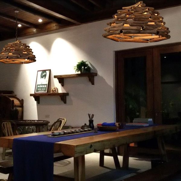 Handpicked Sticks Wood Pendant Light Burlywood Hanging Pendant Light - Image 6