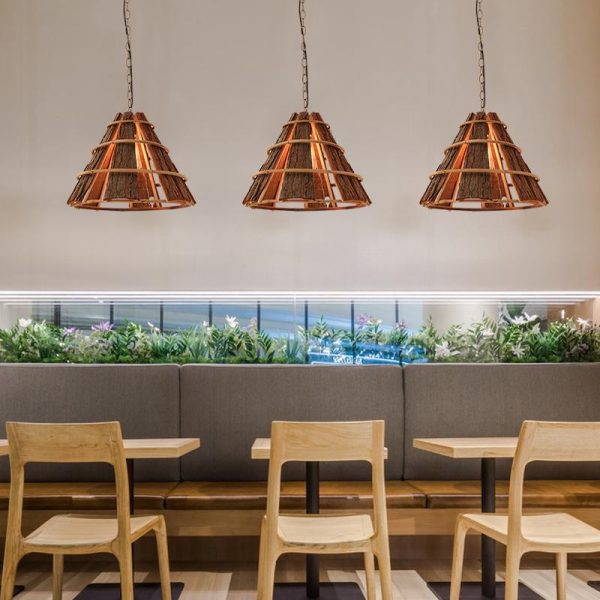 Cone Richly Colored Wood Pendant Light With a Unique Farmhouse Appearance - Image 2