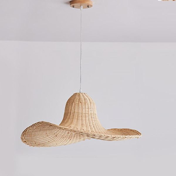 24'' Rustic Hat Shaped Rattan Pendant Light Dining Room Ceiling Light - Image 7