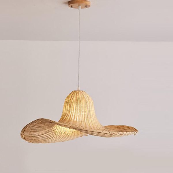 24'' Rustic Hat Shaped Rattan Pendant Light Dining Room Ceiling Light - Image 6