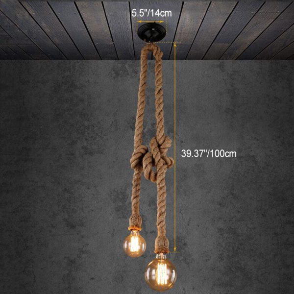Industrial Hemp Rope Hanging 1/2-Light Pendant Light - Image 6