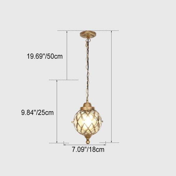 European Vintage Round Ball Die-Cast Aluminum Glass Waterproof Outdoor 1-Light Pendant Light - Image 22