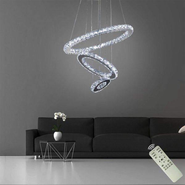 3-Ring Adjustable Circles Tiered Crystal Bling Hanging Modern Chandeliers - Image 4