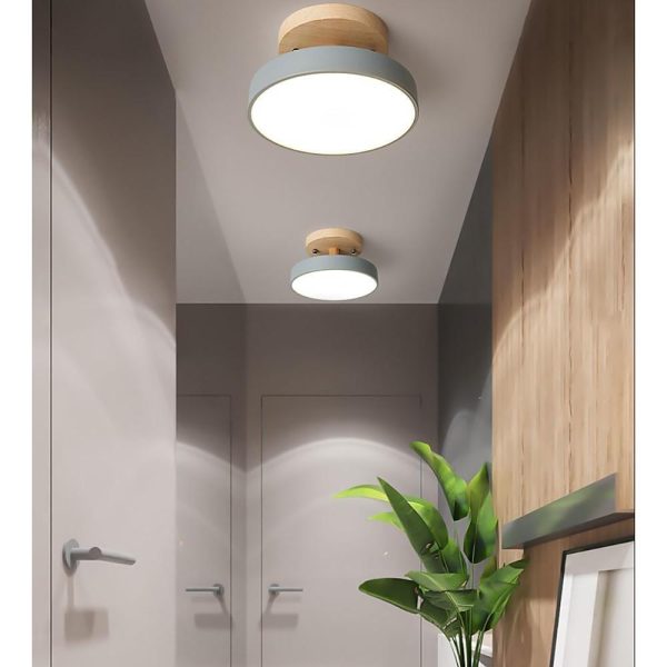 Round Minimalist Drum Flush Mount Light Metal Bamboo LED Ceiling Light - Image 3