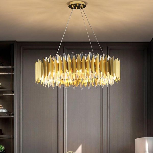 Modern Round Crystal Chandelier Stainless Steel Single Ceiling Light - Image 12