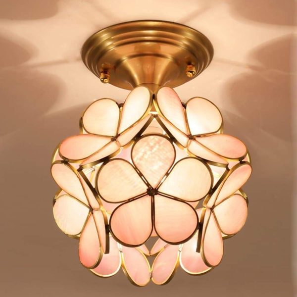 Candelabra Flower Hallway Flush Mount Lighting Copper Glass LED Ceiling Light - Image 9