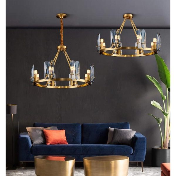 8-light LED Circular Glass Copper Nordic Chandelier Pendant Lighting - Image 5