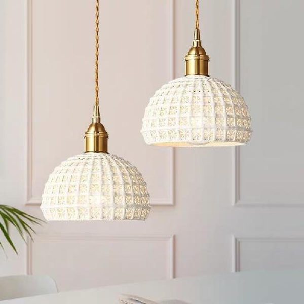 Artistic Semi Globe Ceramic Copper Pendant Light Modern Pendant Lighting - Image 5