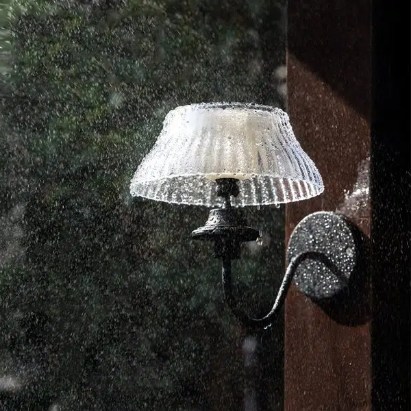 Black Metallic Arm Solar Outdoor Wall Light - Adjustable Glass Shade - Image 2