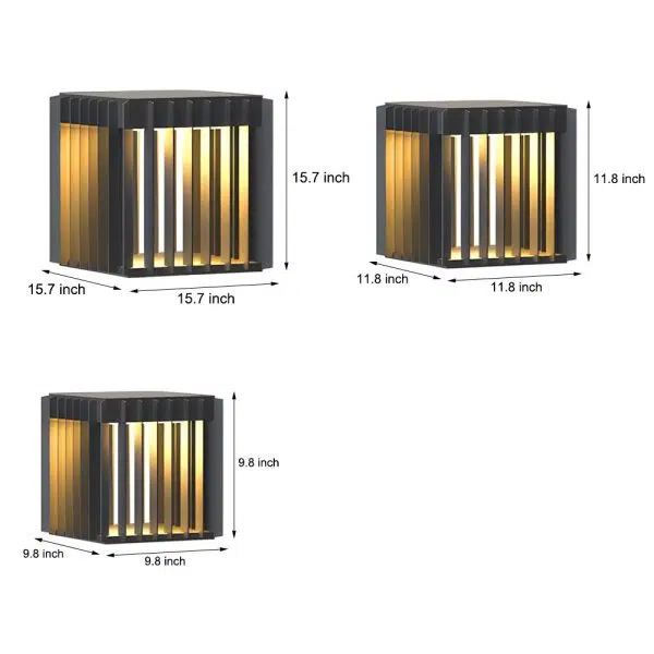 Black Square Pier-Mount Outdoor Post Light Garden Wired Solar Pillar Light - Image 7