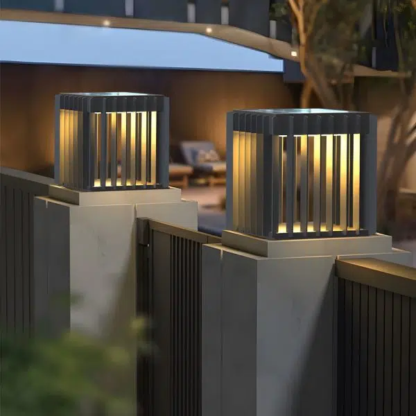 Black Square Pier-Mount Outdoor Post Light Garden Wired Solar Pillar Light - Image 5