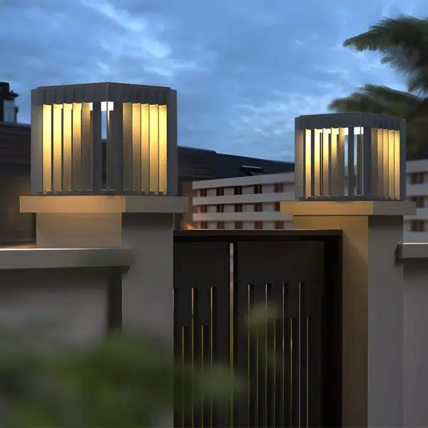 Black Square Pier-Mount Outdoor Post Light Garden Wired Solar Pillar Light - Image 4