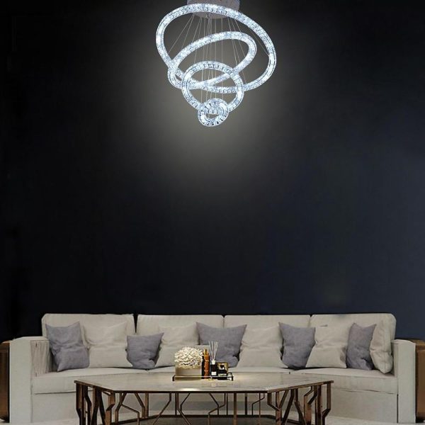 3/4-Light LED Tiered Chandelier LED Crystal Ring Hanging Pendant Light - Image 4