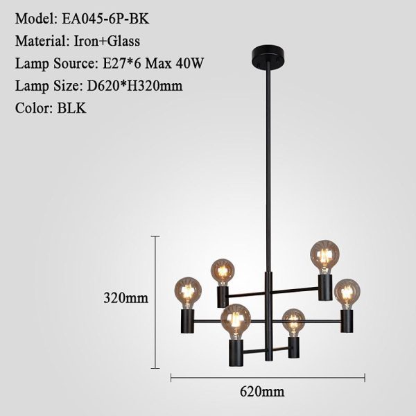 Nordic Style Black Sputnik Chandelier Industrial Mini Chandelier 6 Bulbs - Image 8