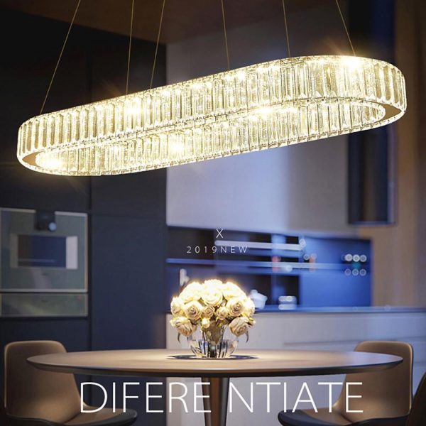 Chrome Golden Crystal Clear Beauty Oval Ring Hanging Pendant Chandelier - Image 2