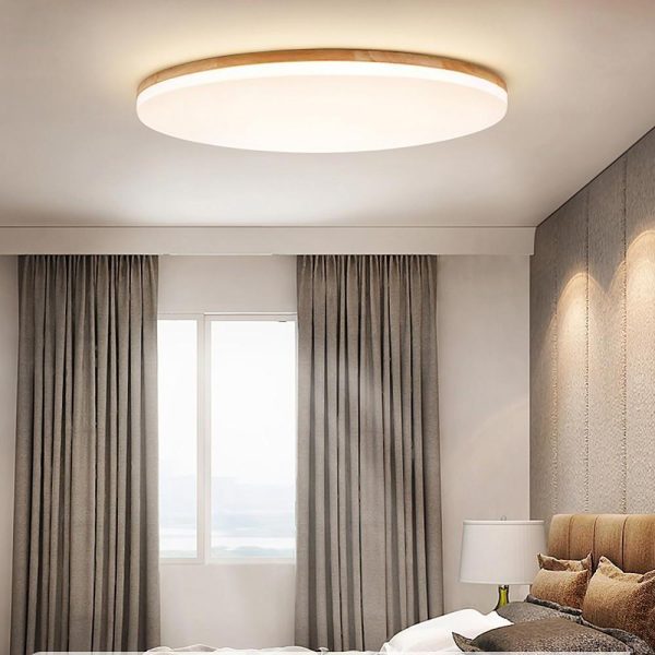 Circular Minimalist Flush Mount Dining Room Light Bamboo Acrylic LED Ceiling Lights - Image 4