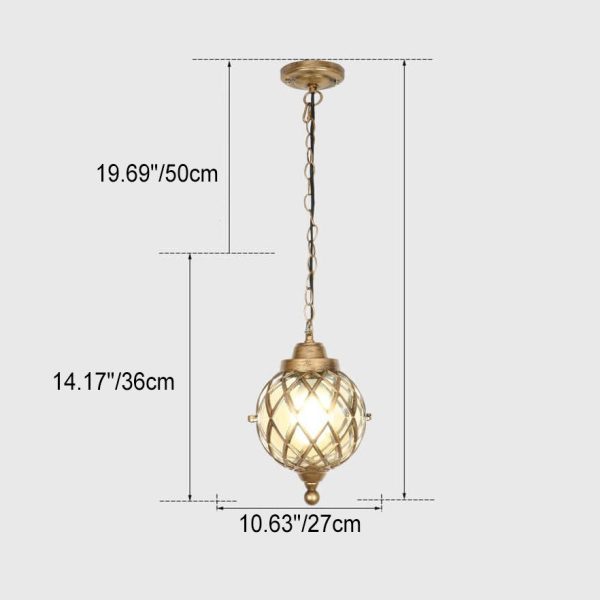 European Vintage Round Ball Die-Cast Aluminum Glass Waterproof Outdoor 1-Light Pendant Light - Image 21