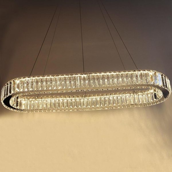 Chrome Golden Crystal Clear Beauty Oval Ring Hanging Pendant Chandelier - Image 6