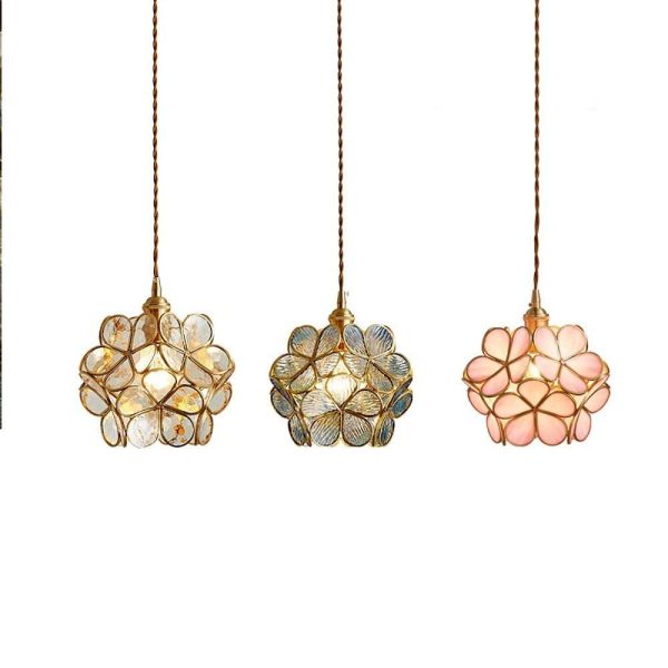 Flower Patterned Modern Glass Copper Pendant Light Kitchen Hanging Pendant Lights - Image 8