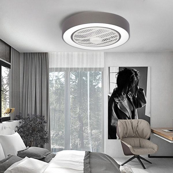 Compact Round Iron Modernized Flush Mount Bladeless Ceiling Fan With LED Lights - Image 3