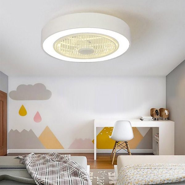 Compact Round Iron Modernized Flush Mount Bladeless Ceiling Fan With LED Lights - Image 4