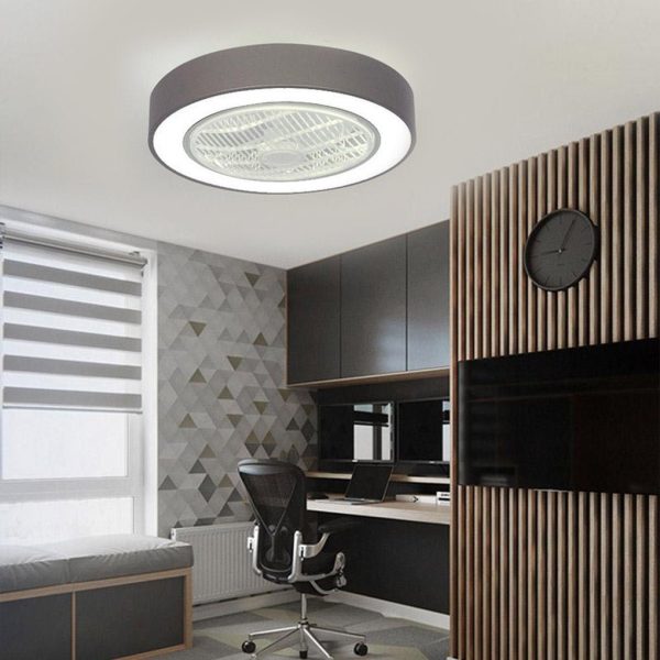 Compact Round Iron Modernized Flush Mount Bladeless Ceiling Fan With LED Lights - Image 5