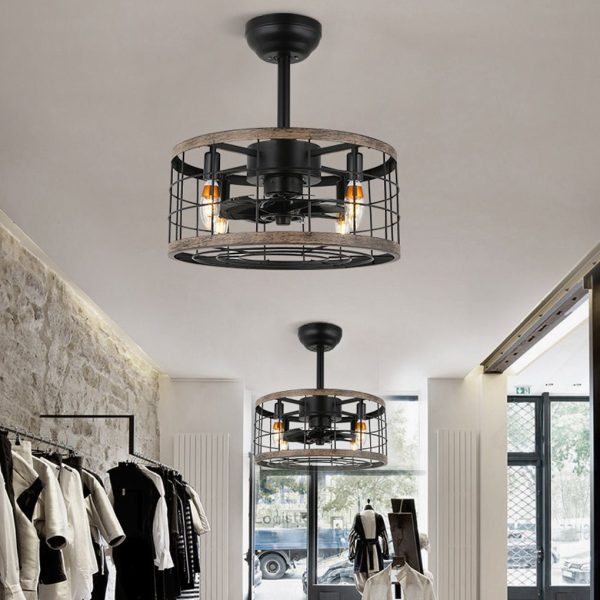 Creative Retro Industrial Style Wrought Iron Cage Noiseless Fan Chandelier - Image 4
