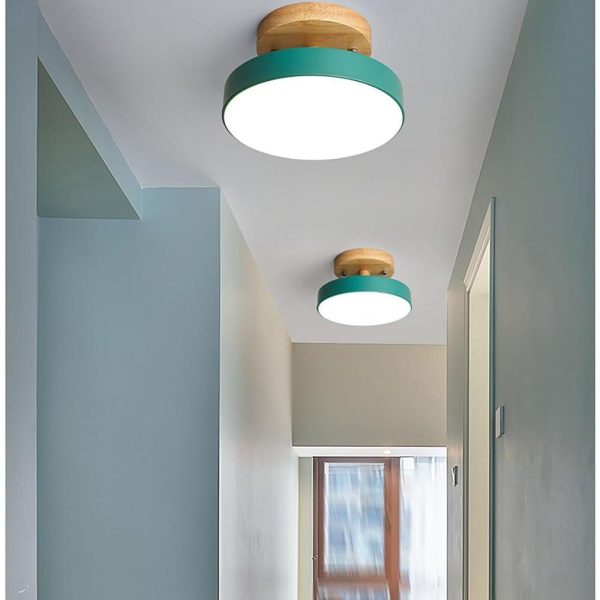 Round Minimalist Drum Flush Mount Light Metal Bamboo LED Ceiling Light - Image 2