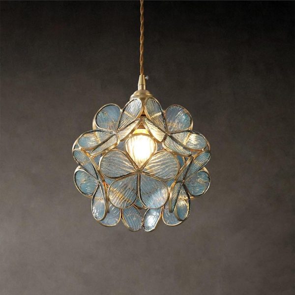 Flower Patterned Modern Glass Copper Pendant Light Kitchen Hanging Pendant Lights - Image 6