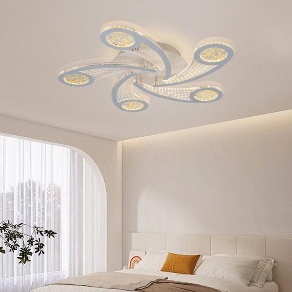 Contemporary Creative Metal & Acrylic Windmill Round LED Semi-Flush Mount Ceiling Light For Bedroom Living Room - Image 2