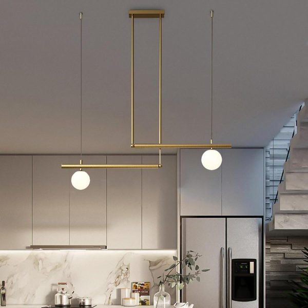 Minimalist Modern Linear Globe Pendant Lighting Copper Glass Kitchen & Dining Room Light - Image 5