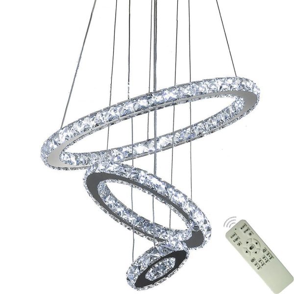 3-Ring Adjustable Circles Tiered Crystal Bling Hanging Modern Chandeliers - Image 7