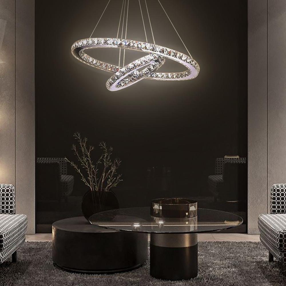 edil1605332867873-812914-e6995353-8aef-43d4-8fbe-73a8c14438e3.jpg 2-Ring Encrusted Crystal Chandelier Light Living Room Light Fixtures with Uplight Bulb - Image 1