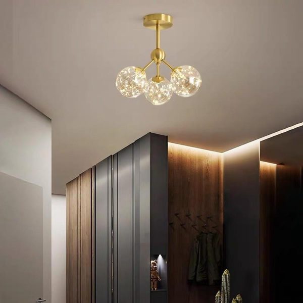 3 Globe Copper Glass Flush Mounts Semi Flush Mount Lighting LED Bedroom Ceiling Lights - Image 3
