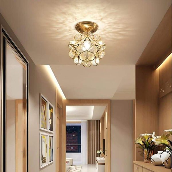 Candelabra Flower Hallway Flush Mount Lighting Copper Glass LED Ceiling Light - Image 6