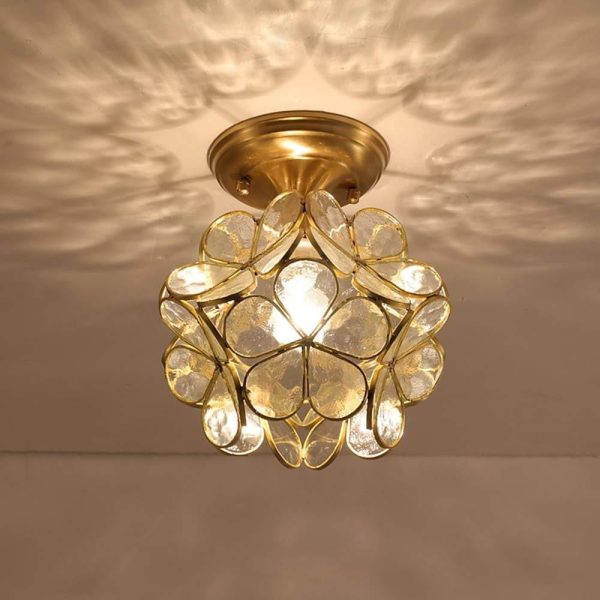 Candelabra Flower Hallway Flush Mount Lighting Copper Glass LED Ceiling Light - Image 2