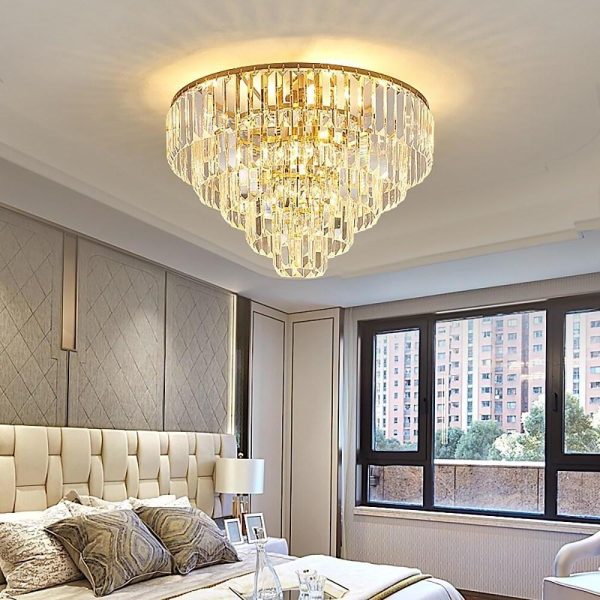 Candelabra Flush Mount Ceiling Light Metal Crystal Unique LED Light - Image 5