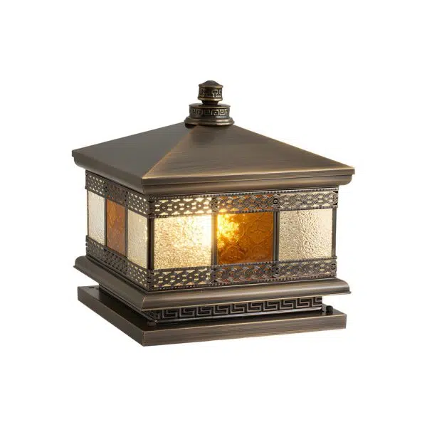 European Square Hardwired/Solar Copper Outdoor Column Light with Glass Shade - Bronze - Image 8