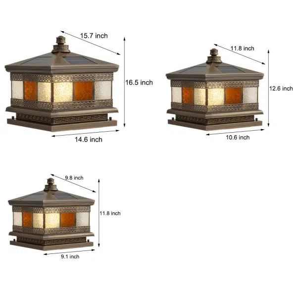 European Square Hardwired/Solar Copper Outdoor Column Light with Glass Shade - Bronze - Image 7