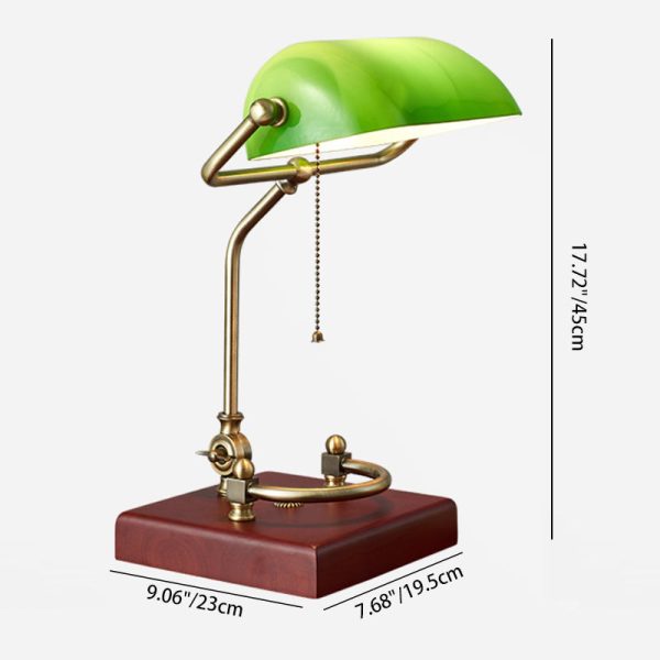 Traditional Vintage Square Green Shade Glass Solid Wood Iron 1-Light Table Lamp For Living Room - Image 4