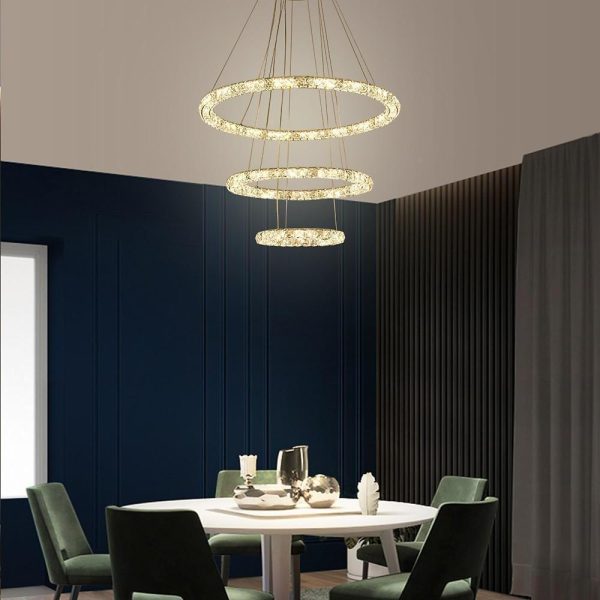 3/4-Light LED Tiered Chandelier LED Crystal Ring Hanging Pendant Light - Image 9