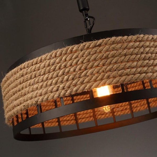 Circular Rope Wrapped Country Chandelier Hanging Lamp Pendant Light Island Lights - Image 3