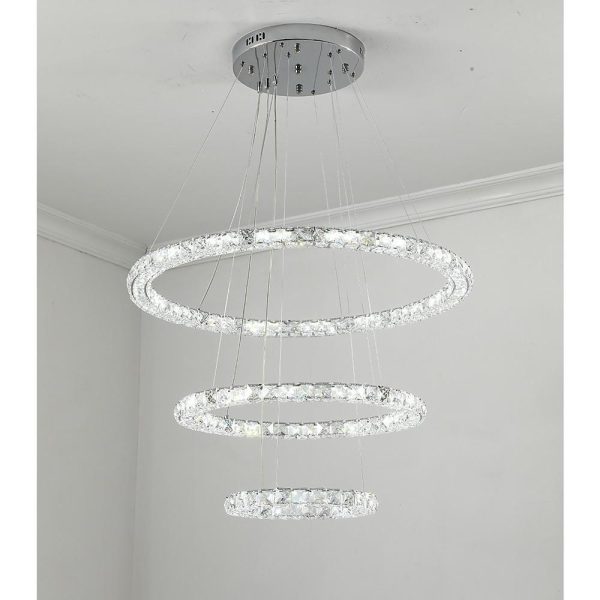 3/4-Light LED Tiered Chandelier LED Crystal Ring Hanging Pendant Light - Image 17