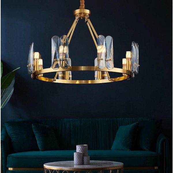 8-light LED Circular Glass Copper Nordic Chandelier Pendant Lighting - Image 4