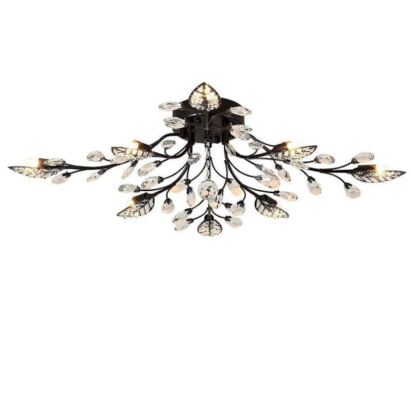 Vintage Crystal Branches Leaf Semi-Flush Mount Chandelier | 8-Light LED, 31.19'' Wide, Antique Brass - Image 4